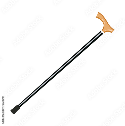 Walking Cane with Wooden Handle Illustration Isolated on White Background