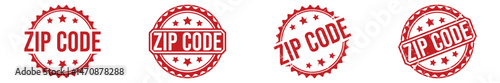 Zip Code Red Stamp Collection on White Background Official Designation