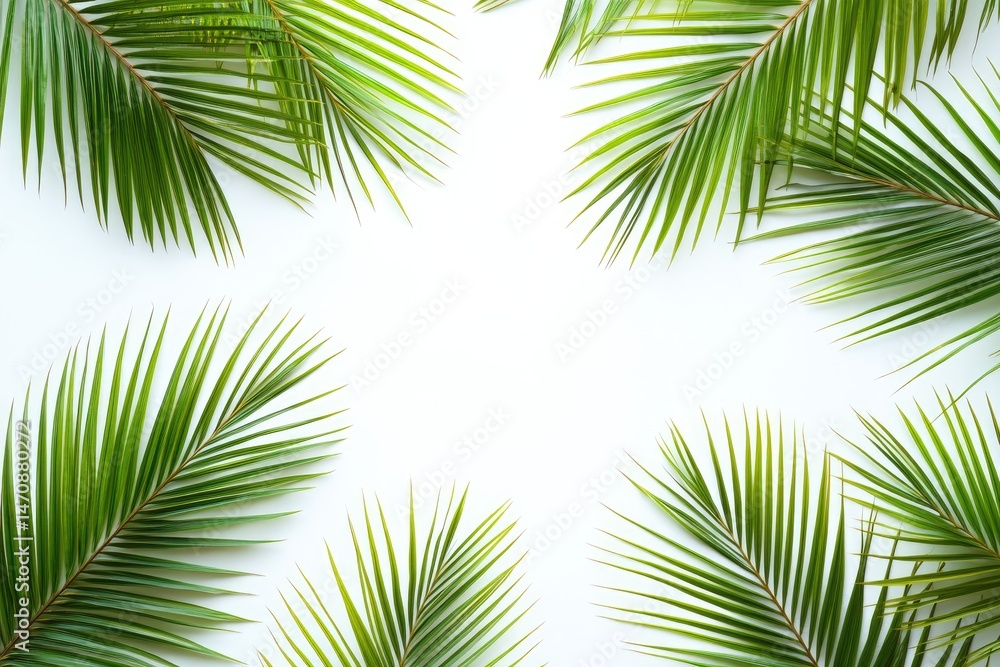 Naklejka premium Tropical palm leaves arranged in a frame against a white background