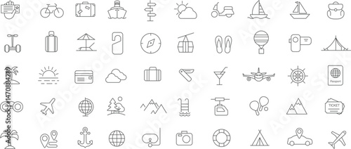 Vacation icons illustrating different modes of transportation