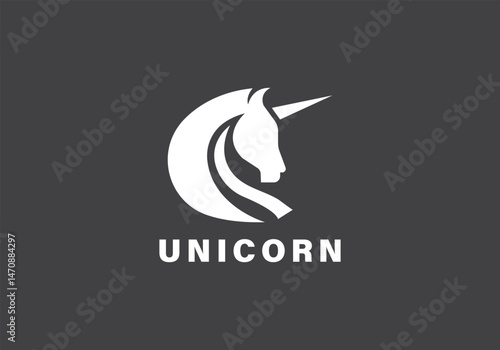 Modern Unicorn Logo Design in White on Dark Background