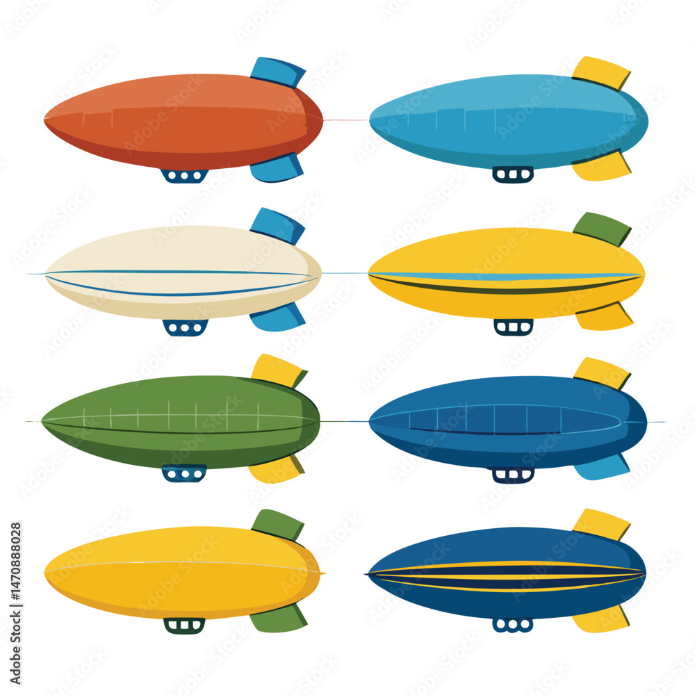 Eight Classic zeppelin arranged on white background Eight Classic zeppelin arranged on white background
