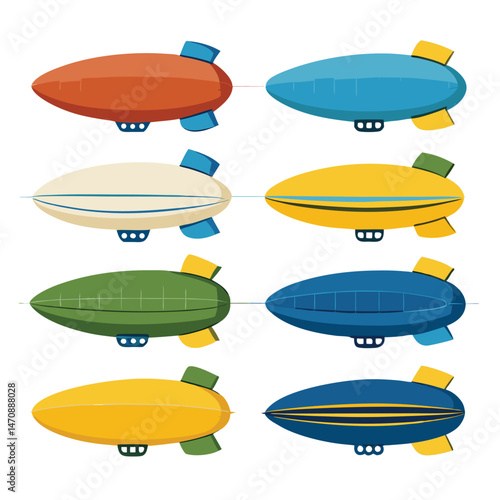 Eight Classic zeppelin arranged on white background