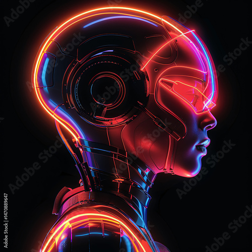 Wallpaper Mural Futuristic woman with neon VR headset and glowing wires – sci-fi cyberpunk concept art Torontodigital.ca