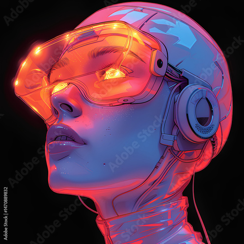 Wallpaper Mural Futuristic woman with neon VR headset and glowing wires – sci-fi cyberpunk concept art Torontodigital.ca