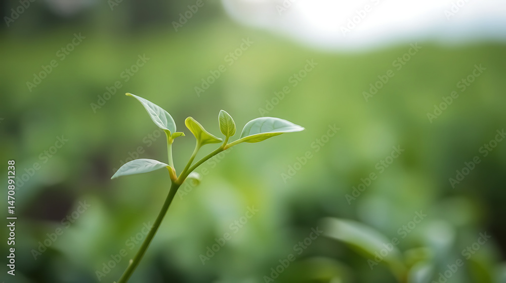 Tea Plant Sprout, Vibrant Growth, Beginning of Premium Tea Tea Plant Sprout, Vibrant Growth, Beginning of Premium Tea