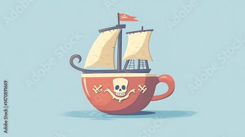 Pirate ship in teacup illustration concept design