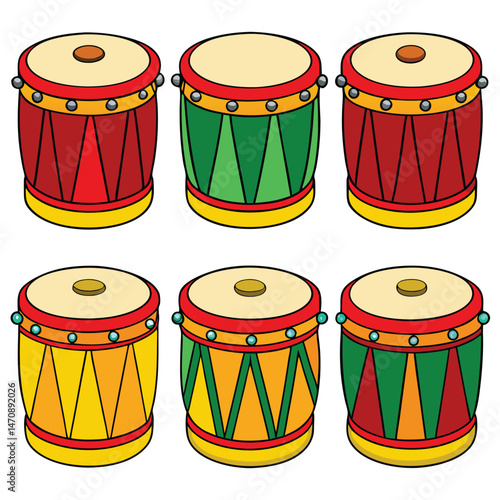 Six classic drumbeat arranged on white background