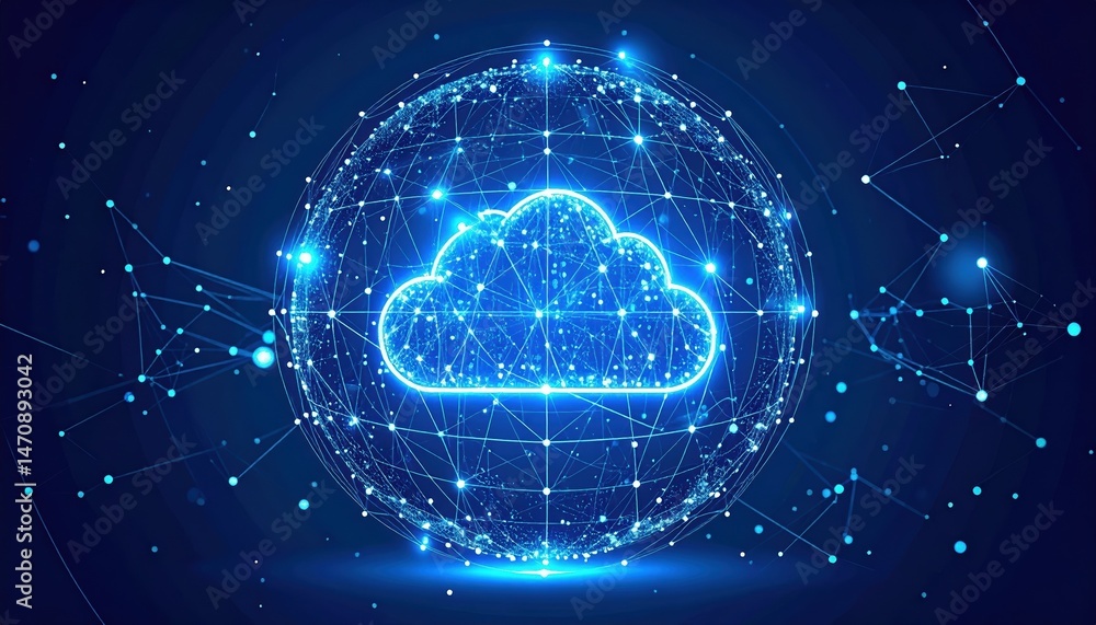 Obraz premium Global Cloud Computing Network Digital Sphere Abstract Illustration Representing Worldwide Connectivity and Data Storage