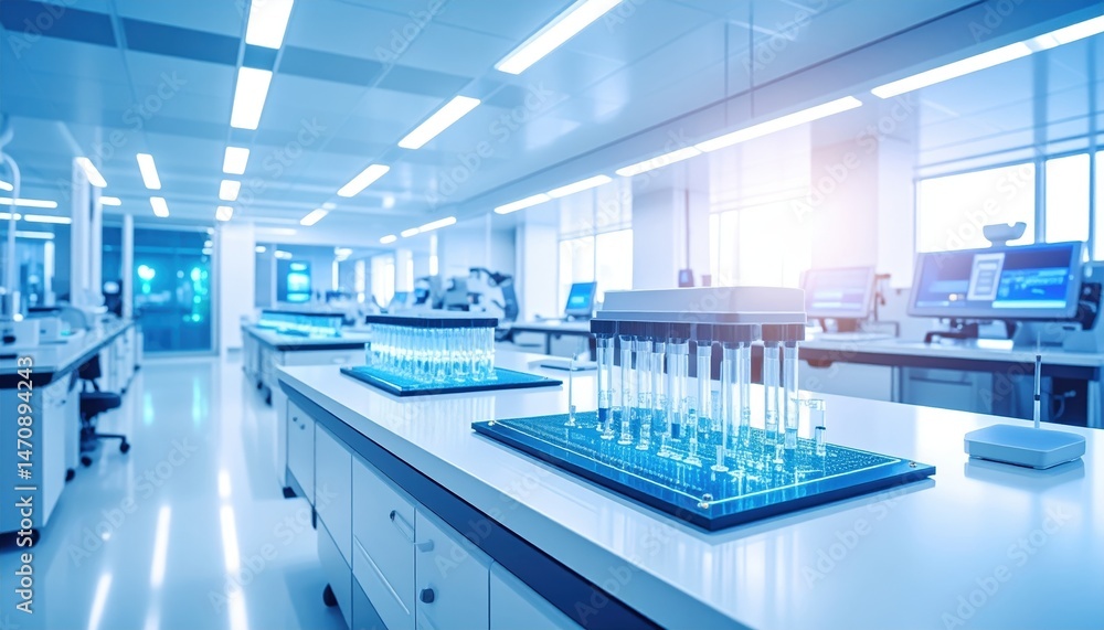 Fototapeta premium Modern Scientific Laboratory Interior with Test Tubes and Equipment for Research and Development