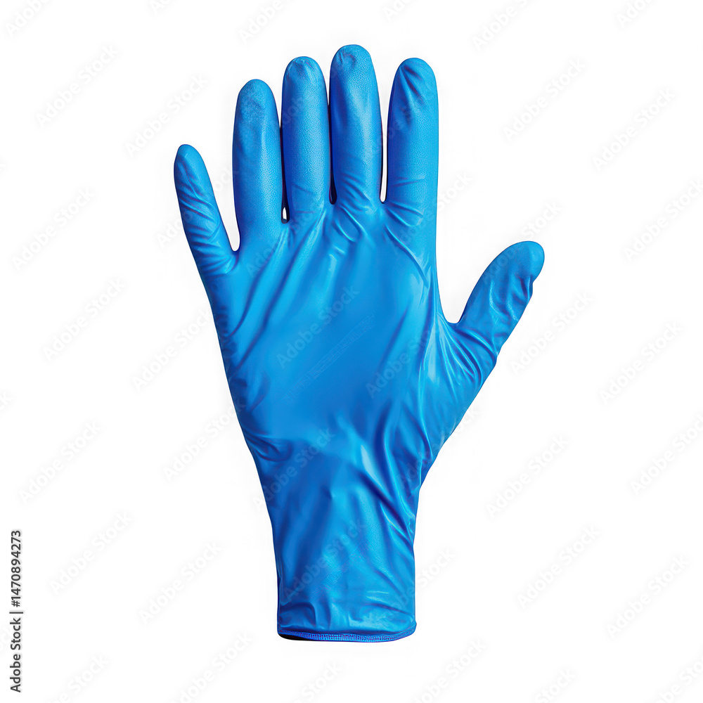 Obraz premium Blue Nitrile Glove Medical Exam Protective Handwear Isolated on transparent background