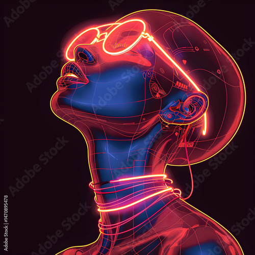 Wallpaper Mural Futuristic woman with neon VR headset and glowing wires – sci-fi cyberpunk concept art Torontodigital.ca