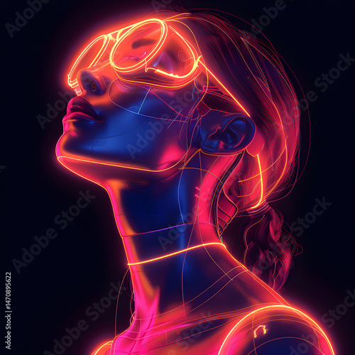 Wallpaper Mural Futuristic woman with neon VR headset and glowing wires – sci-fi cyberpunk concept art Torontodigital.ca
