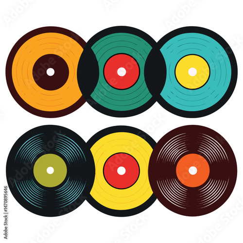 Six classic groove arranged on white background