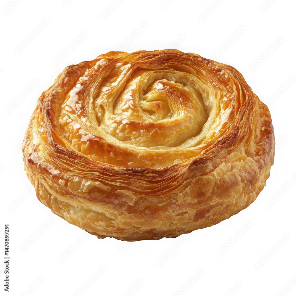 Fototapeta premium Golden Flaky Kouign Amann Pastry Delicious Baked Treat png transparent background