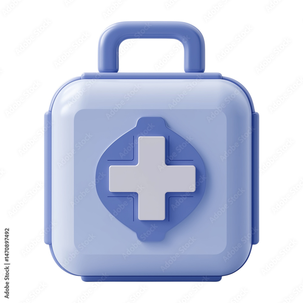 Obraz premium 3D Healthcare Icon with First Aid Box for Emergency Medical Use