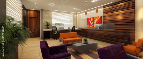 Modern lobby interior design with warm tones