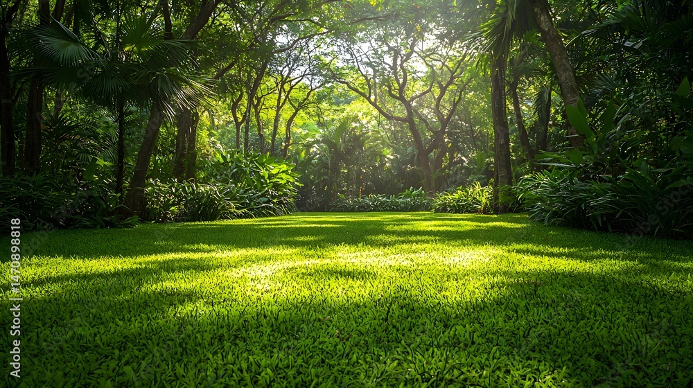 Obraz premium A lush dense jungle with mossy trees and vibrant greenery
