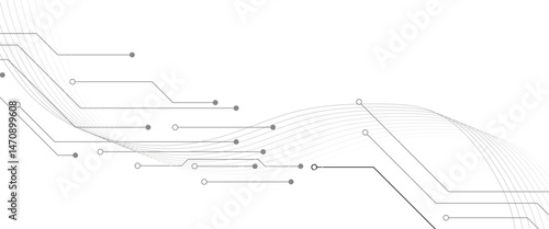 Abstract grey circuit line technology pattern on white background