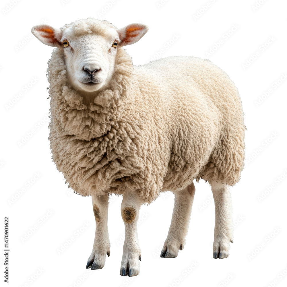 Fototapeta premium Frontal portrait capturing the essence of a fluffy white sheep's natural charm