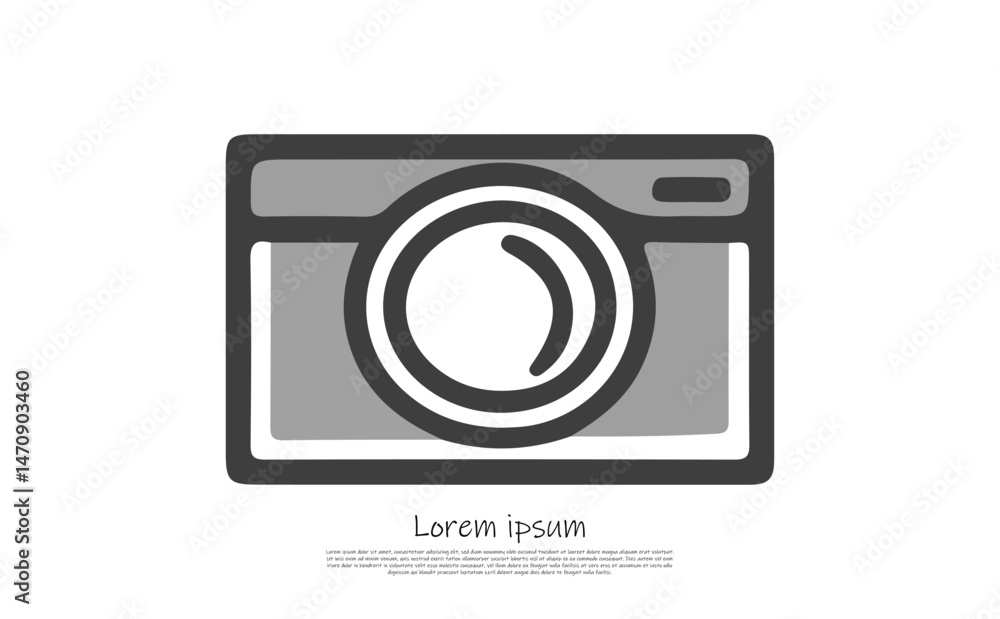 Minimalist camera icon, camera with gray accents and lens, white background Minimalist camera icon, camera with gray accents and lens, white background