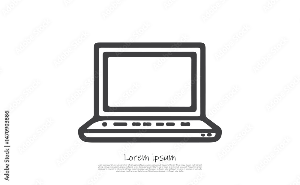 Simple Outline of Laptop Computer with Text on White Background Simple Outline of Laptop Computer with Text on White Background