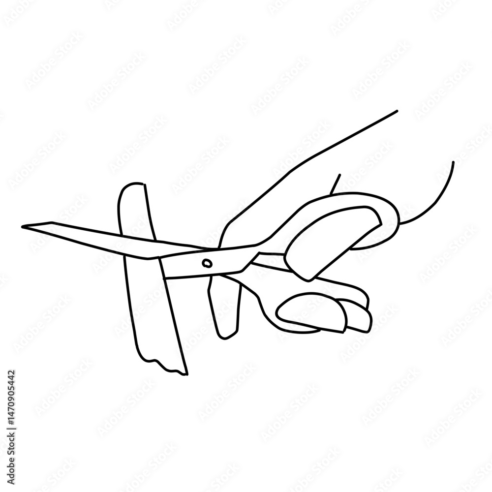 Obraz premium hand holds scissors line vector