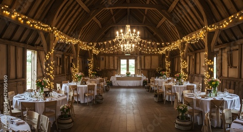 Wedding Reception in Rustic Barn with Fairy Lights