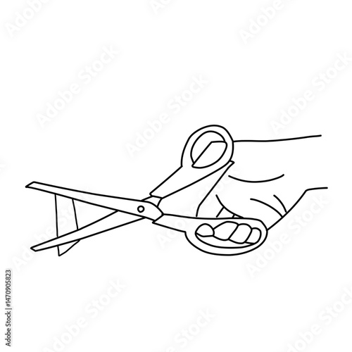 hand holds scissors line vector