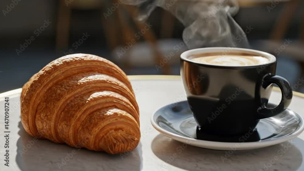 Fresh croissant and coffee cup on table morning breakfast food photography Fresh croissant and coffee cup on table morning breakfast food photography