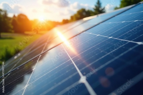 Close-up of solar panels reflecting sunlight, showcasing clean energy efficiency , eco-friendly, electricity