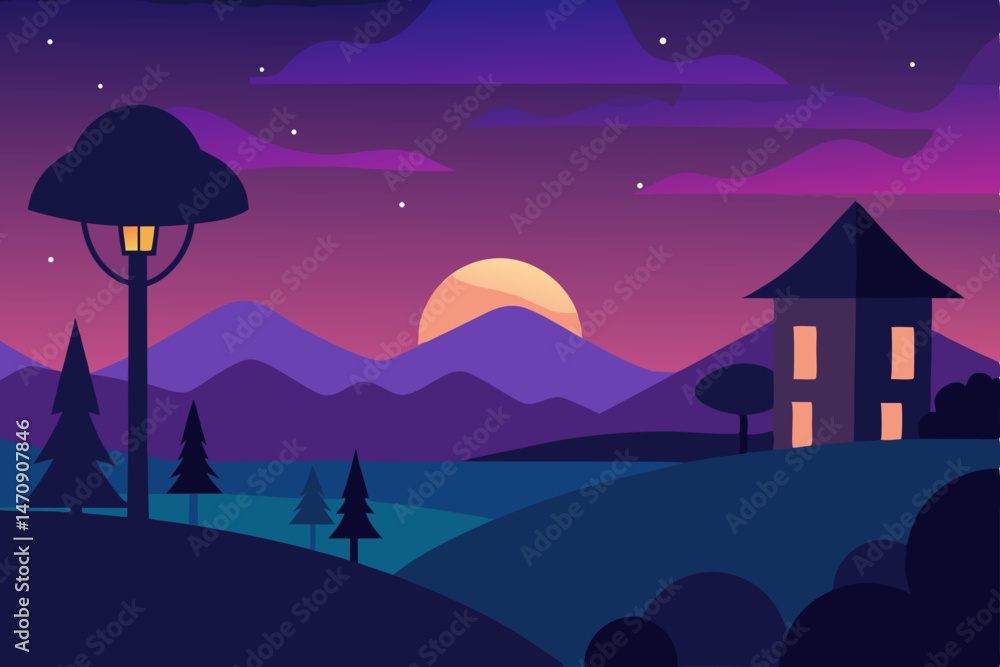Fototapeta premium night landscape with moon