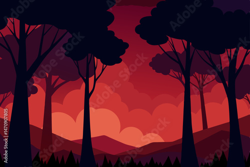 sunset in the forest