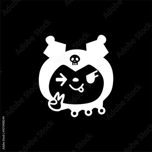 Edgy Cute Character with Skull Hat and Peace Sign
