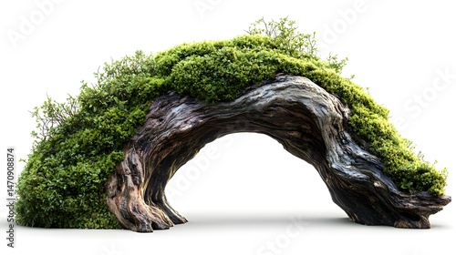 Mossy curved tree trunk in bright