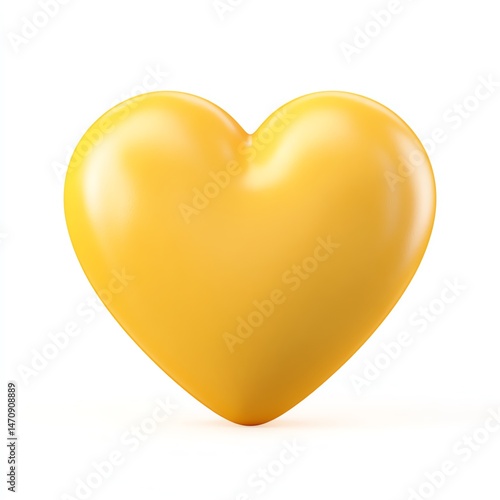 A vibrant yellow heart, smooth and glossy, radiates warmth and joy against a stark white backdrop. A symbol of affection and happiness.