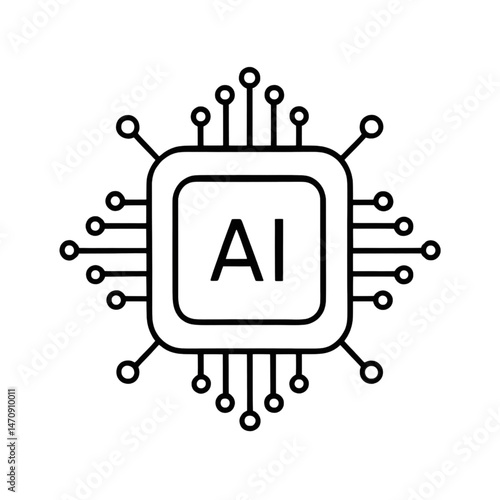 AI Chip Icon – Artificial Intelligence Processor Line Art Symbol