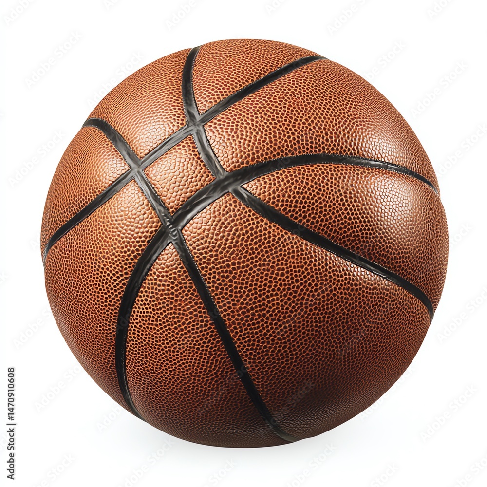 Fototapeta premium Classic Basketball Closeup A Detailed View of an Orange Leather Ball Against a Pristine White Background
