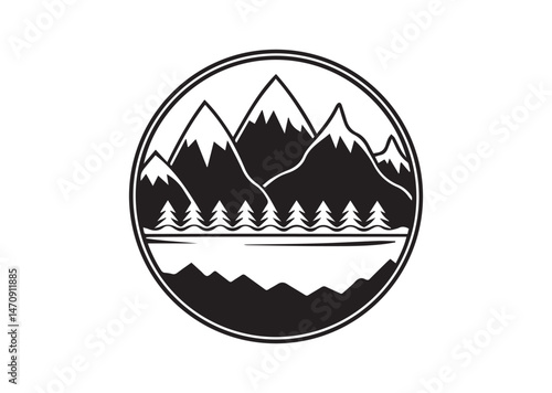 Mountain Lake Silhouette Vector
