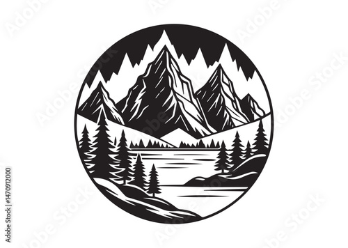 Mountain Lake Silhouette Vector