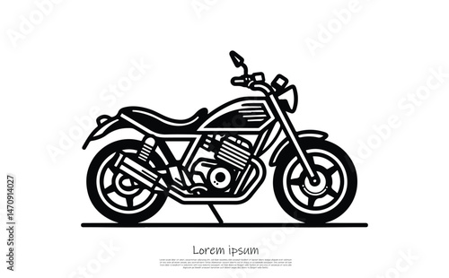 Black silhouette of vintage motorcycle on a transparent background, minimalist design