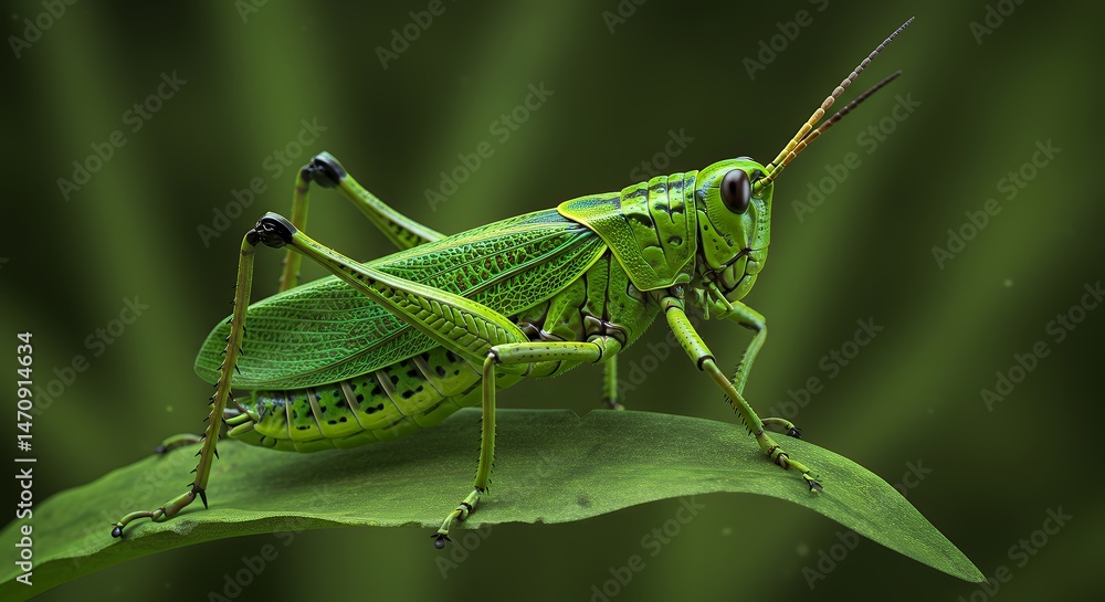 Vibrant Green Grasshopper on Leaf Vibrant Green Grasshopper on Leaf