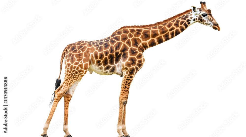 Fototapeta premium African giraffe isolated on white background. Side view.