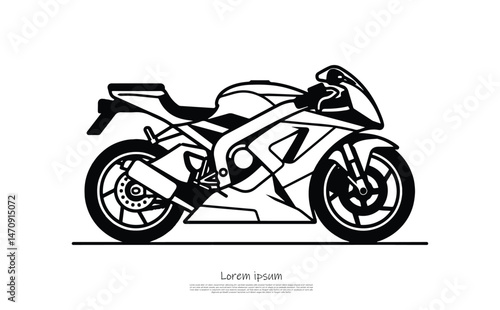 Monochrome of Sportbike, Silhouette on Transparent Background, Modern Design