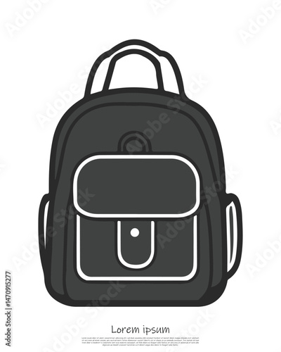 School Backpack Isolated. Minimalist Style Bagpack Graphic, Outdoor Trip, Transparent