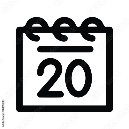 Calendar Icon. Calendar Illustration With Number 20. Reminder of Date 20, Appointments, Agendas and Meetings.