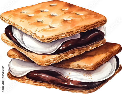 S'mores, crackers sandwiched with melted marshmallows and chocolate