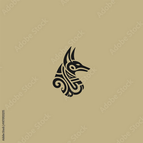 Abstract Anubis logo in mystical and geometric design.