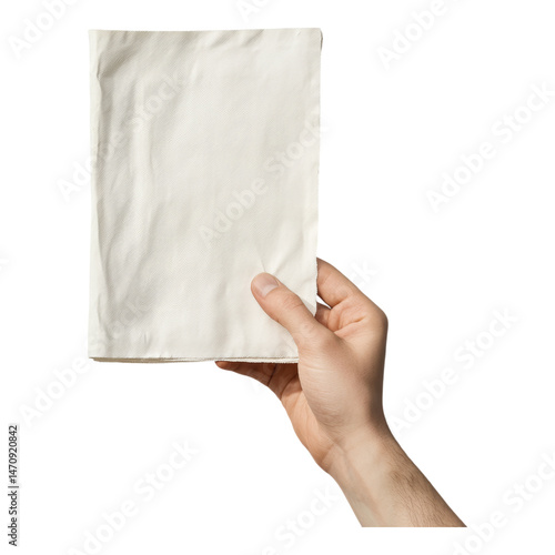 Hand Holding Plain White Cloth With Smooth Texture and Simple Design Isolated on transparent background