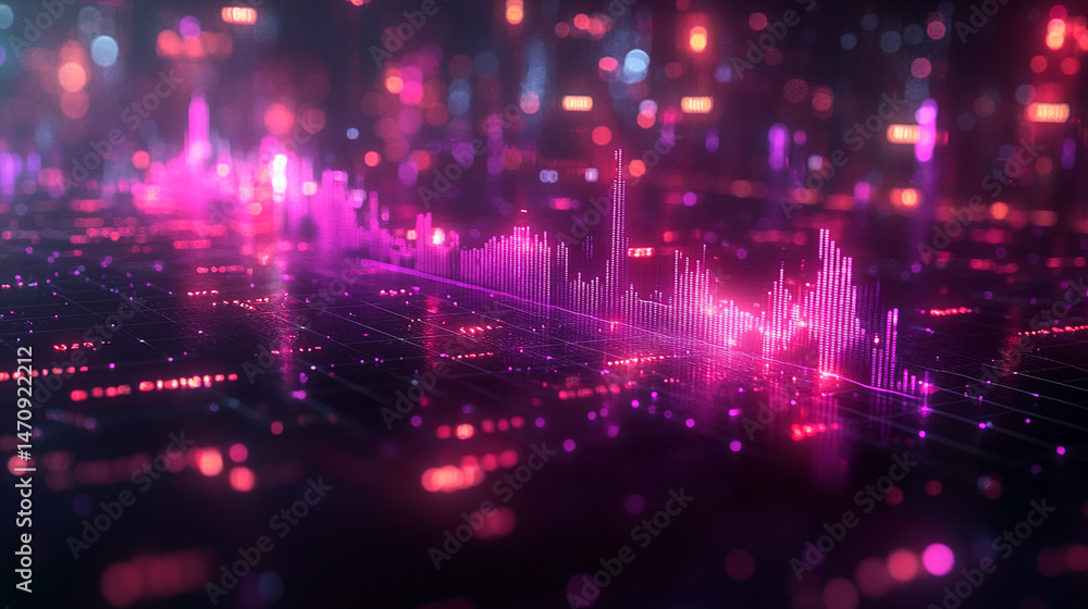 Glowing digital data stream flowing on circuit board with bokeh background Glowing digital data stream flowing on circuit board with bokeh background